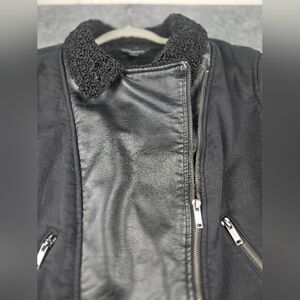 Rock & Republic Mixed Media Black Faux Leather Sherpa Moto Jacket XL